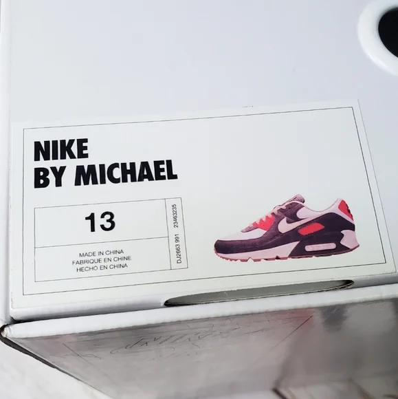 Size 13 | Nike by You Air Max 90 Premium White Red Blk Sail Gum Sole DJ2663-991 Size 13Nike by You Air Max 90 Premium White Red Blk Sail Gum  main image 4